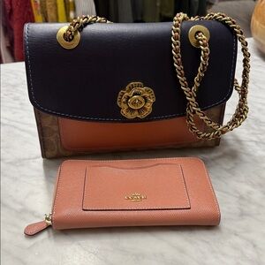 Coach Parker 18 Color Block Signature Canvas Convertible Handbag and Wallet
